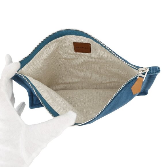 HERMES Velocipedist Pouch Cotton100% Blue - Picture 5 of 13